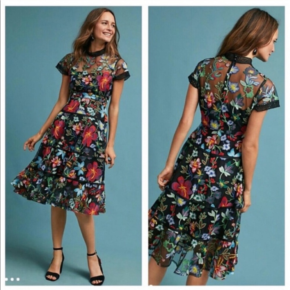 Anthropologie Vone Embroidered Dress